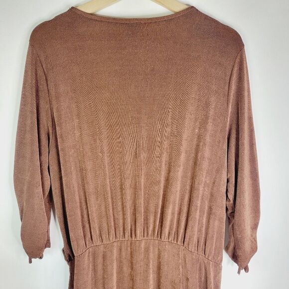 Lilian Vintage Elegant Cocoa Brown V-Neck Dress - Picture 8 of 15
